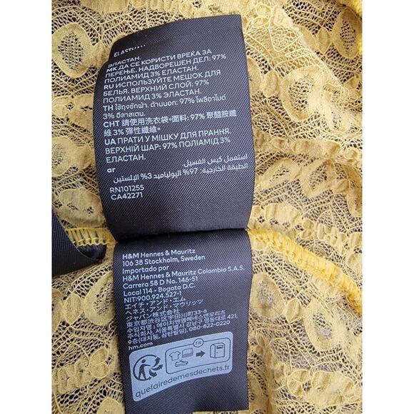 H&M Slip Maxi Dress Sz L/XL Prints Lace Mesh Sheer Yellow Long Sleeves Whimsycal - Picture 11 of 11